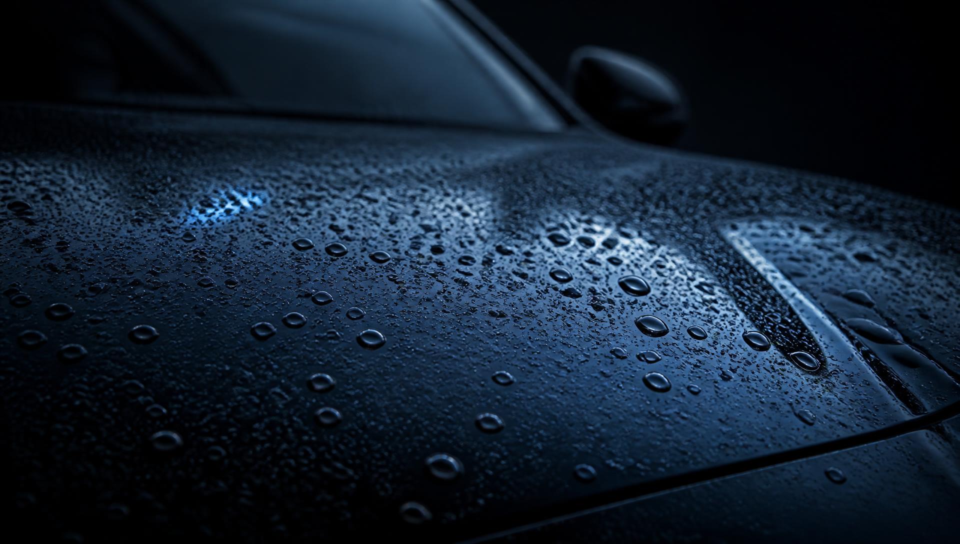 Water beading on a ceramic-coated car bonnet